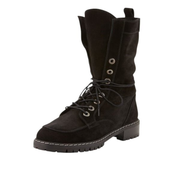 Stuart Weitzman Workout Suede Lace-Up Boot Black Size 8 Combat Grunge Modern - Picture 1 of 8
